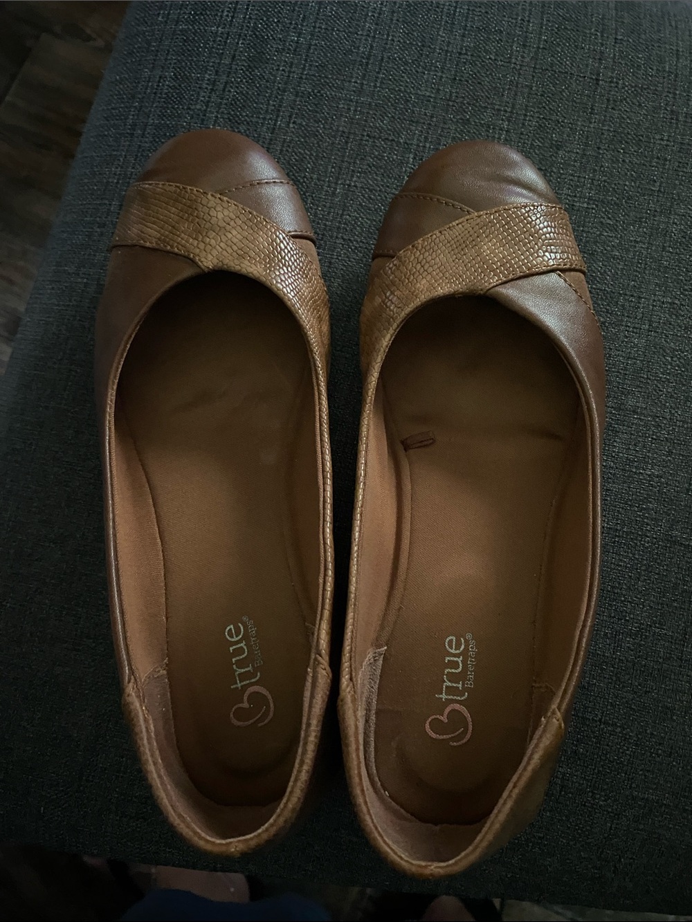 BareTraps Women's Brown Slip-On Flats with Textured Cross Strap